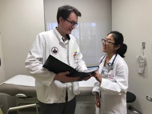 Pharmacy students conferring
